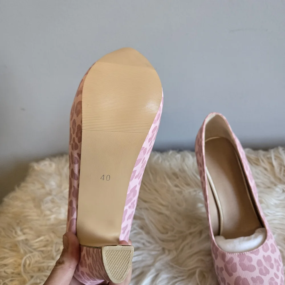 Women's Pink Leopard Print Platform Pumps High Heel
